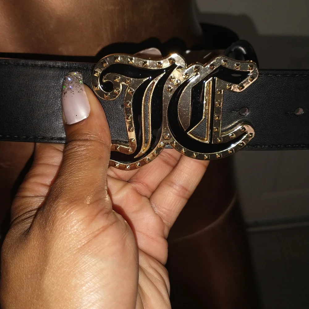 Women's black and gold Juicy Couture initial belt